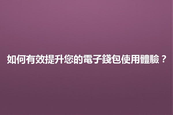 💼 如何有效提升您的電子錢包使用體驗？