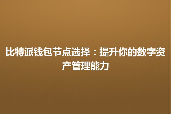比特派钱包节点选择：提升你的数字资产管理能力