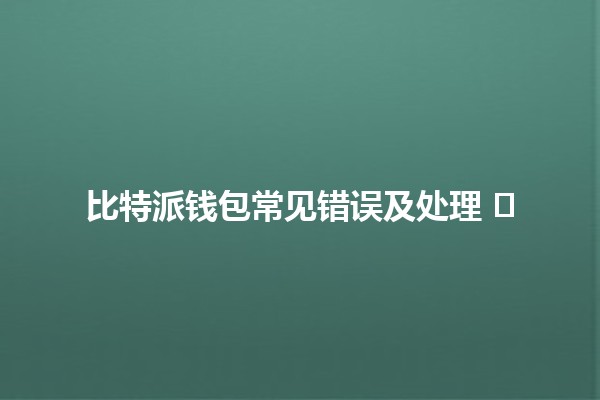 比特派钱包常见错误及处理 🪙⚠️
